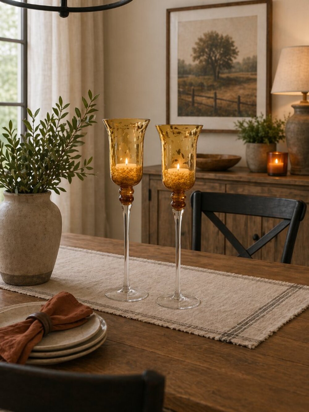 Set of 2 Blown Glass Tabletop Hurricanes